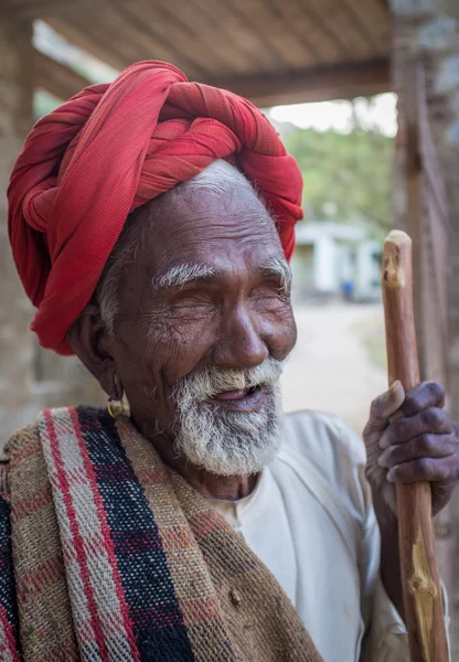 Blind Rabari tribesman holds stick — 스톡 사진