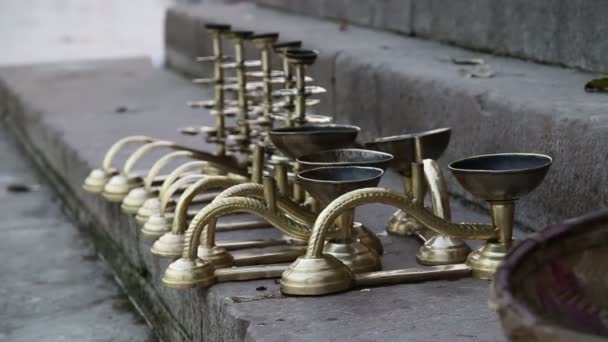 Decorative golden stands standing in row — Stock Video