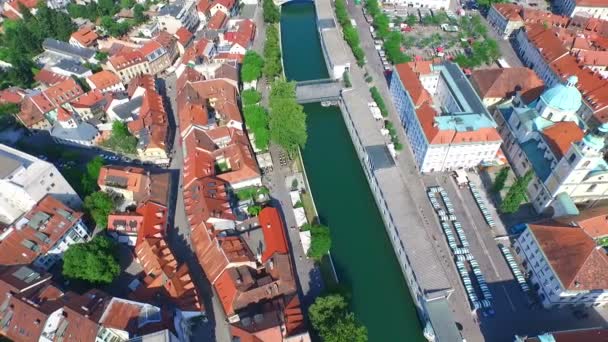 Río Liublianica y ciudad de Liubliana — Vídeo de stock