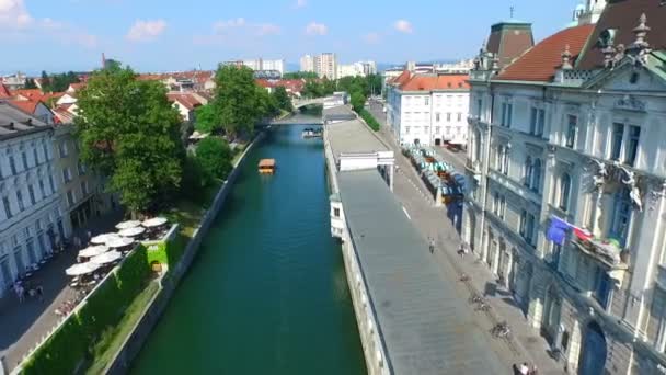 リュブリャニツァ川とリュブリャナ市 — ストック動画