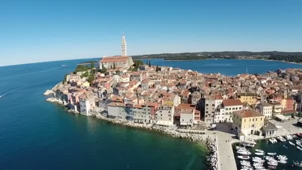 Stad en de zee rondom Rovinj — Stockvideo