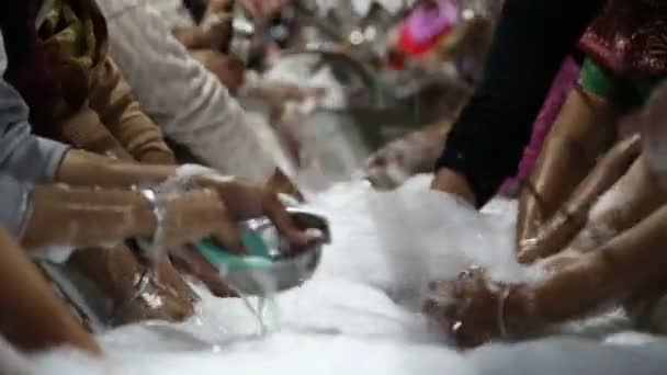 People washing dishes together — Stock Video