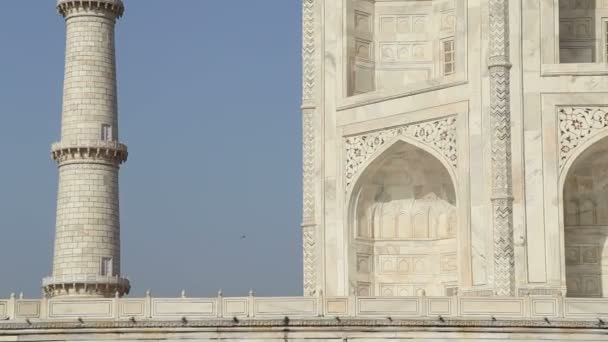 Taj Mahal de zijwand en toren — Stockvideo