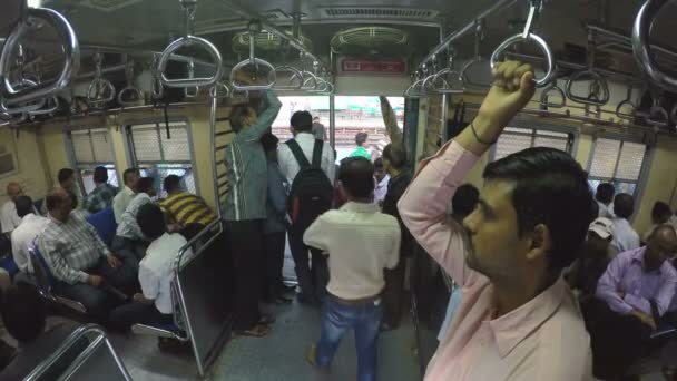 Indian men entering the train wagon — Stock Video