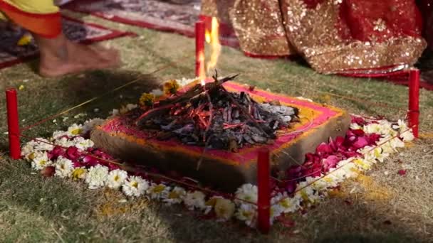 Fogo sagrado no casamento hindu — Vídeo de Stock