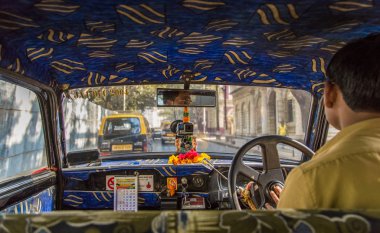 Old taxi upholstery in Mumbai clipart