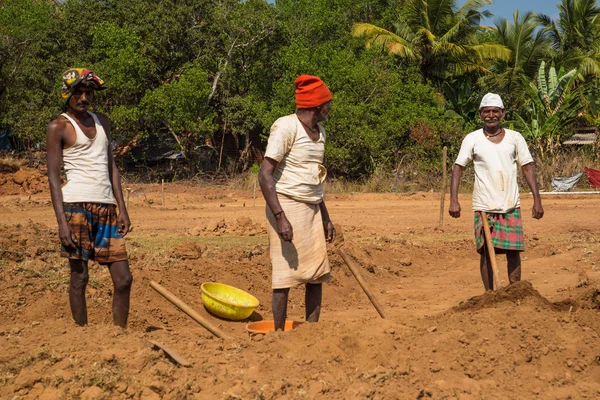 Trabajadores adultos excavan tierra — Foto de Stock