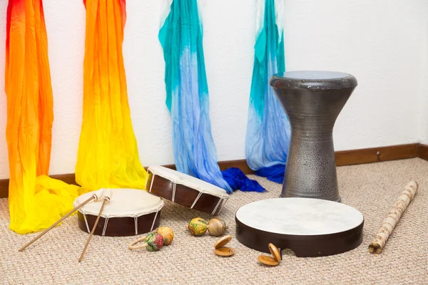 Traditional instruments on the floor. — Stock Photo, Image