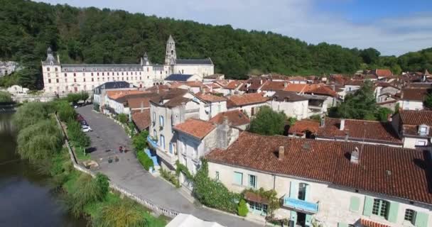 Benedictine Abbey of Brantome and river — Stock Video