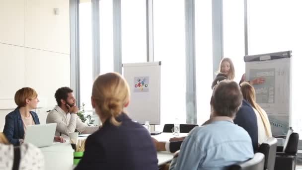 Mujer de negocios dando presentación — Vídeos de Stock