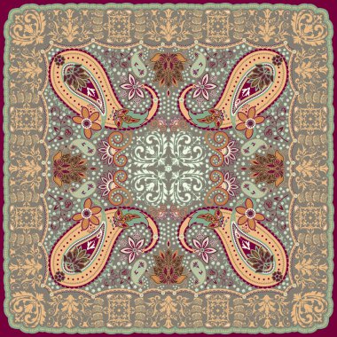 Paisley floral scarf design clipart