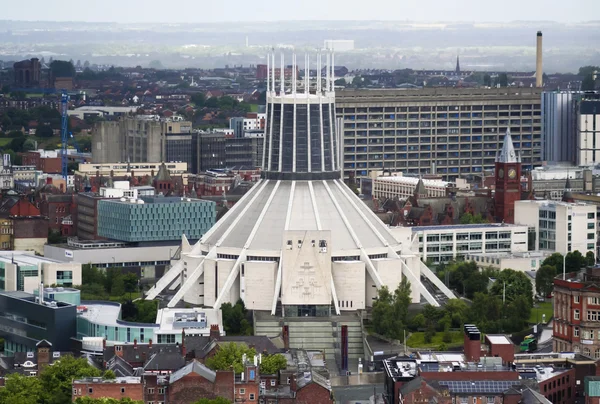 Een luchtfoto van Liverpool richting het noorden — Stockfoto