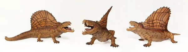 Um Trio Dimetrodon, Répteis Predatórios Permianos — Fotografia de Stock