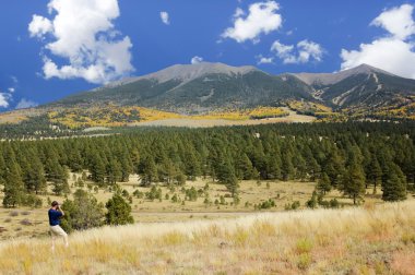 A Man Photographs the San Francisco Peaks in Fall clipart