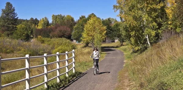 A Woman Cyclist Rides in the Fall — Stock Photo, Image