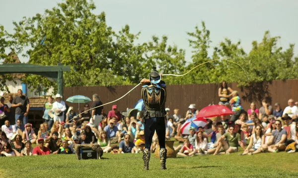 Een meester van de zweep in de Arizona Renaissance Festival — Stockfoto