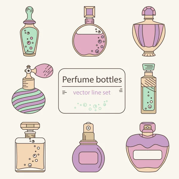 Conjunto de ícones de garrafa de perfume esboço —  Vetores de Stock