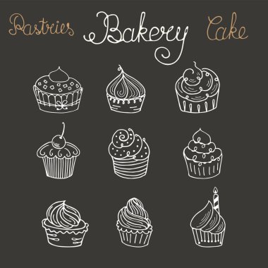 Elle çizilmiş anahat kek kümesi