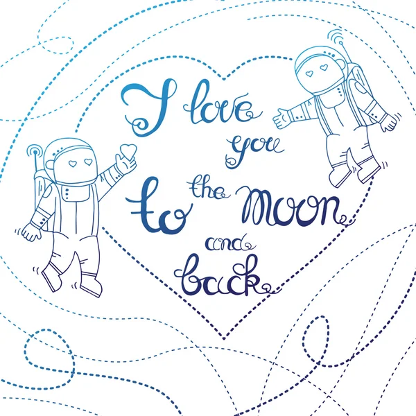 Tipografía dibujada a mano - Te amo a la luna y la espalda — Vector de stock