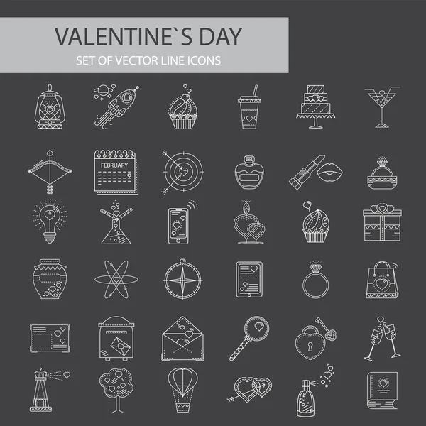 Set di icone di contorno San Valentino — Vettoriale Stock