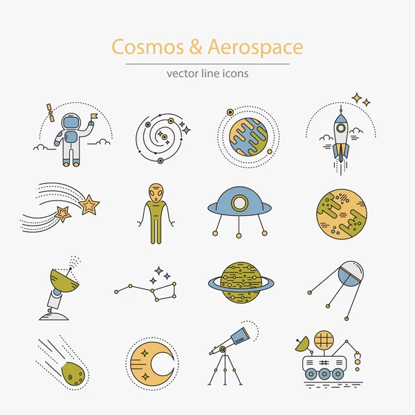 Conjunto de iconos cosmos y aeroespaciales Ilustraciones de stock libres de derechos