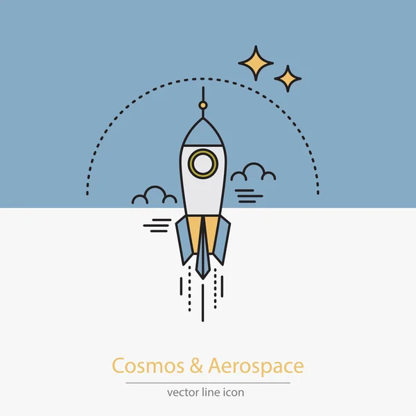 Cosmos poster with rocket  in modern line style Stock Illustration