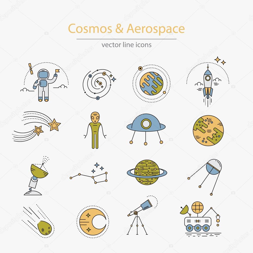 Set of cosmos and aerospace icons