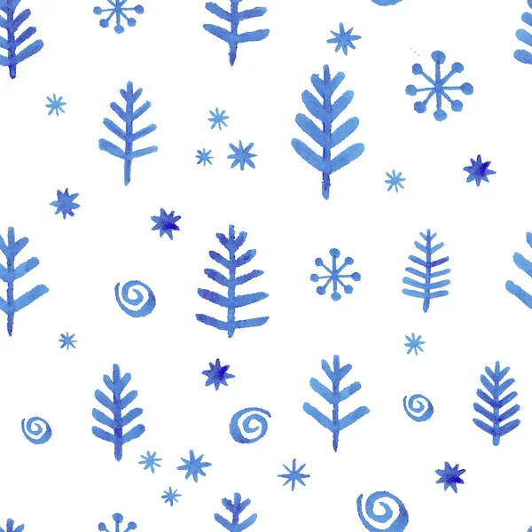 Watercolor seamless pattern with blue snowflakes — Stock Vector