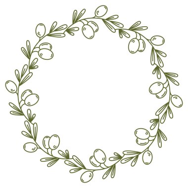 Vektör zeytin çelenk üzerinde beyaz izole. Tasarım Restoran erkekler için