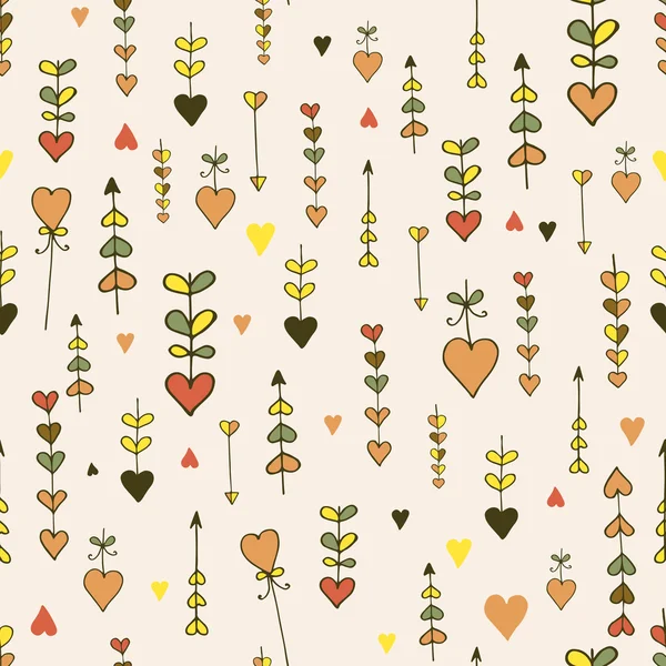 Autumn seamless hand-drawn heart pattern — Stock Vector