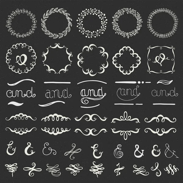 Conjunto de elementos de diseño con letras dibujadas a mano — Vector de stock