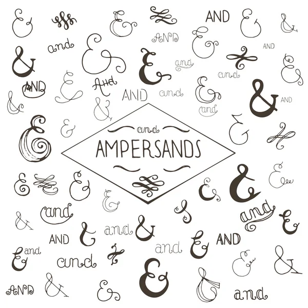 Ampersands elegante dibujado a mano y rizos — Vector de stock