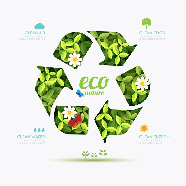 Ecologie infographic recycle symbool vorm ontwerp. Save natuur conc — Stockvector