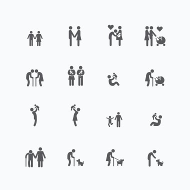 Aile silueti simgeleri düz tasarım vektörü seti.