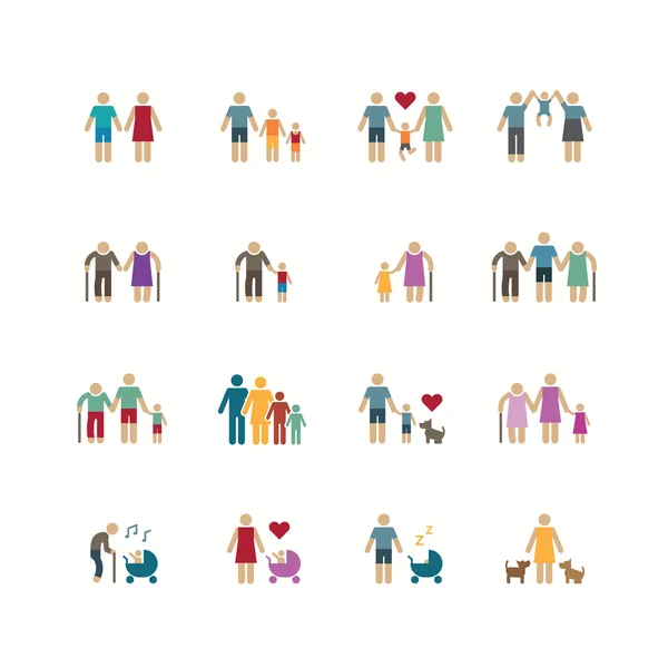 Familie silhouet pictogrammen plat ontwerp vector set. — Stockvector