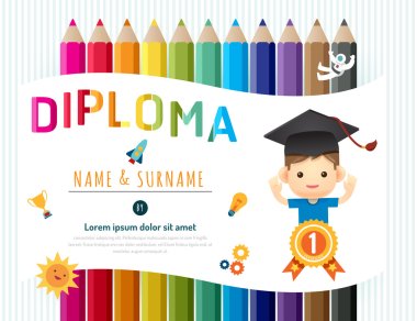 Sertifika çocuklar diploma, anaokulu şablon düzeni kalem ba