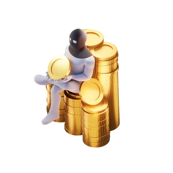 Thief Render Golden Coins — Stock Photo, Image