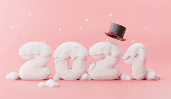 2021 Szczęśliwego Nowego Roku Czcionki Śniegu Render — Zdjęcie stockowe