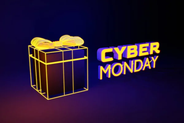 Cyber Monday Colorful Neon Style Concept Sign Sales Background Rende — Stock Photo, Image