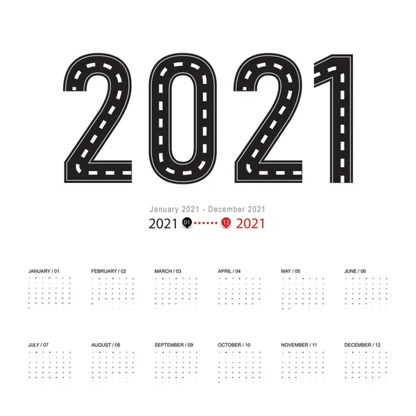 Zestaw Planowania Kalendarza 2021 Projektowania Szablonów — Wektor stockowy