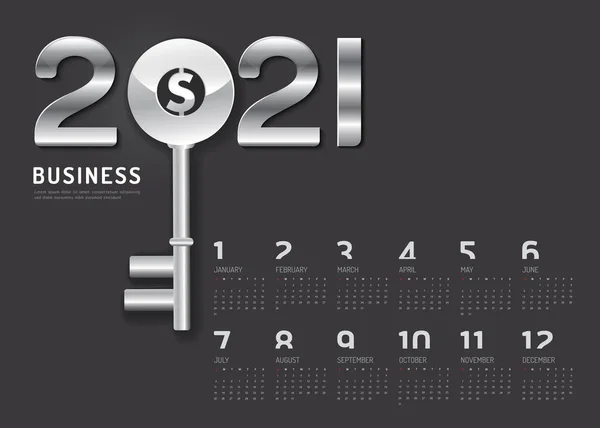 Kalendarz 2021 Concept Business Key Success Year Vector Srebrny Klucz — Wektor stockowy