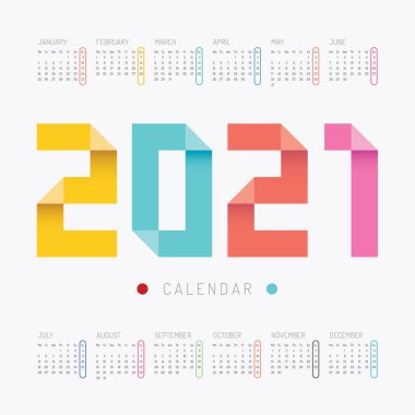 2021 Takvim renkli vektör tasarımı.