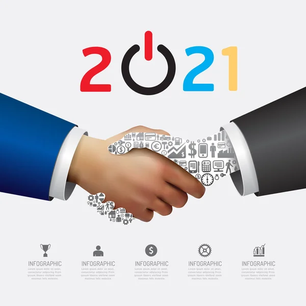 Business 2021 Handshake Concepto Éxito Elementos Abstractos Del Diagrama Mano — Vector de stock