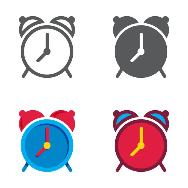Relógio Despertador Projetado Ícones Definido Ilustração Vetorial — Vetor de Stock