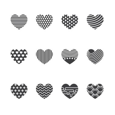 Kalp simgeleri ayarlandı. Vektör illüstrasyonu