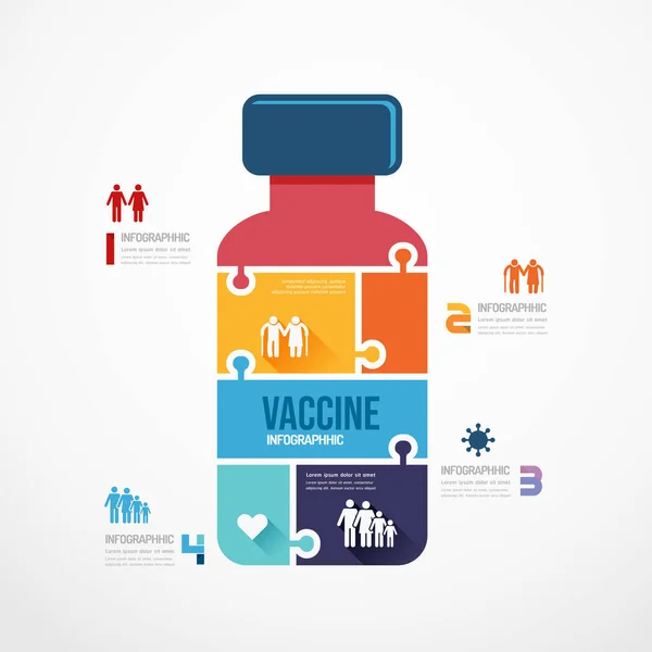 Coronavirus Vacina Forma Jigsaw Banner Concept Design Infográfico Template Vector — Vetor de Stock