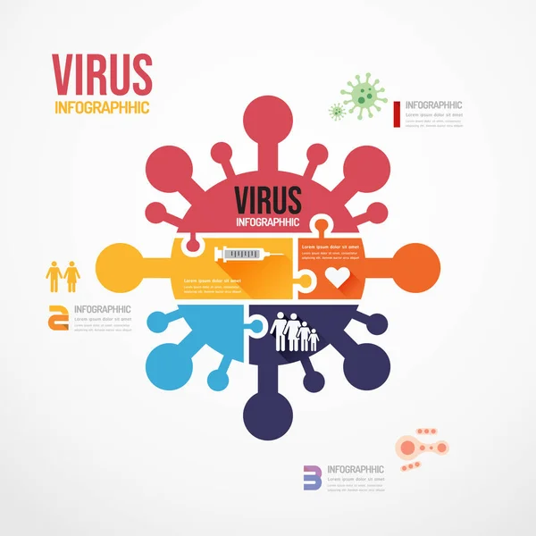 Coronavirus Bentuk Jigsaw Banner Ilustrasi Vektor Templat Infografis Konsep Desain - Stok Vektor