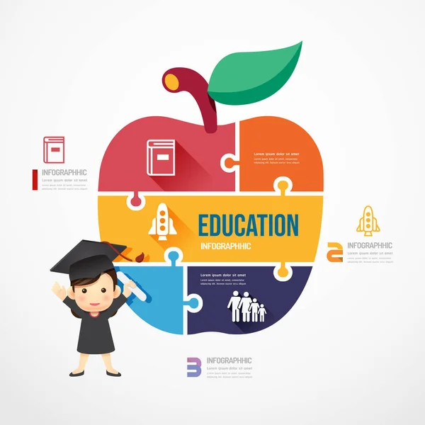 Education Apple Shape Jigsaw Banner Concept Design Infographic Template Vector — Stock Vector