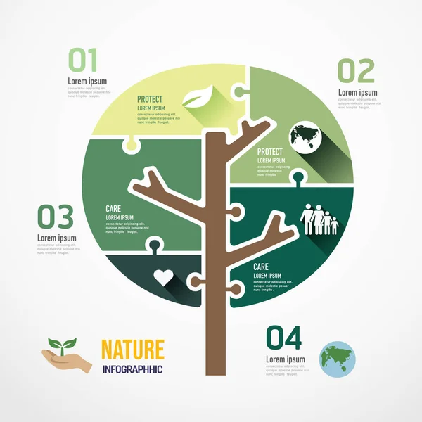 Eco Drzewo Kształt Układanki Baner Ilustracja Wektora Projektu Infografiki Szablonu — Wektor stockowy