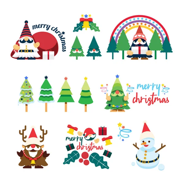 Santa Claus Gnomos Concepto Elementos Diseño Navidad Conjunto Vectores Ilustración — Vector de stock